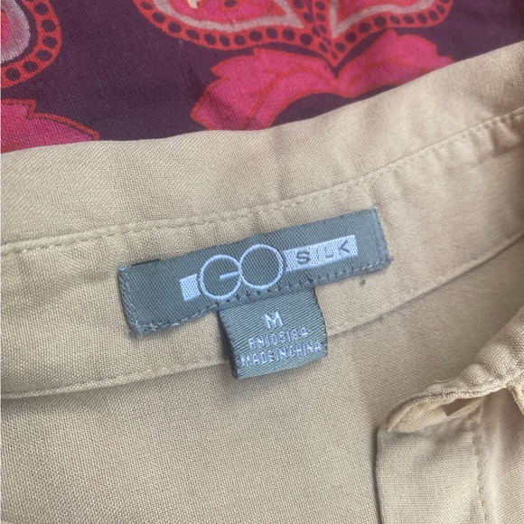 GoSilk 100% Silk LongSleeves Cuffs Button Down Collared Tan Office Dress Shirt - Picture 9 of 16